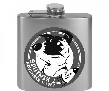 Stainless Steel Flask - 6 OZ - SPUTNIK 2 Laika Dog Tonal Grays