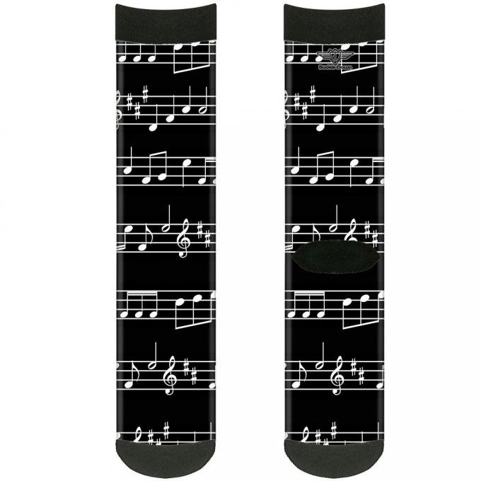 Sock Pair - Polyester - Music Notes Black/White - CREW