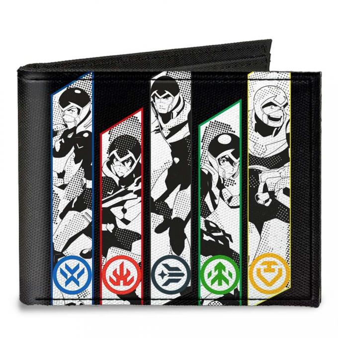 Canvas Bi-Fold Wallet - New Series Voltron Pilot Pose & Logo Stripes + VOLTRON Logo Black/Multi Color/White