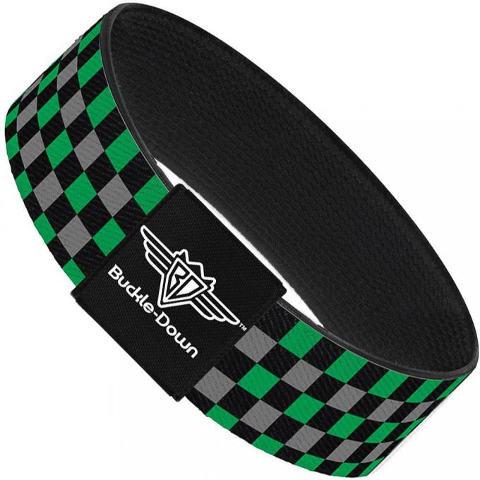 Buckle-Down Elastic Bracelet - Mini Checker Black/Gray/3 Green