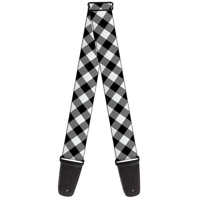 Guitar Strap - Diagonal Buffalo Plaid Black/White