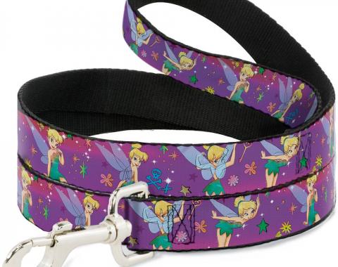 Dog Leash Tinker Bell Poses/Flowers/Stars/Skull Purple