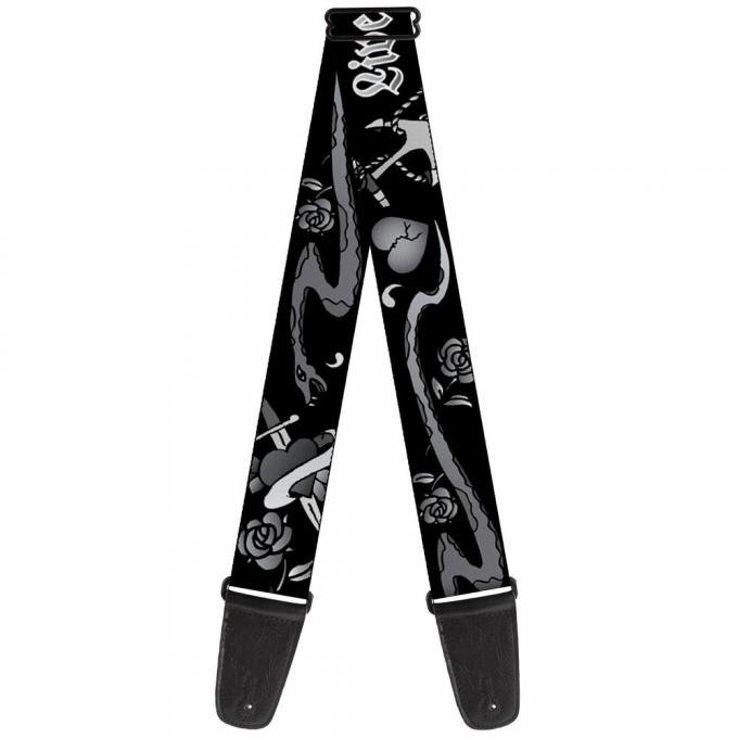 Guitar Strap - Live Hard Die Young Black/White
