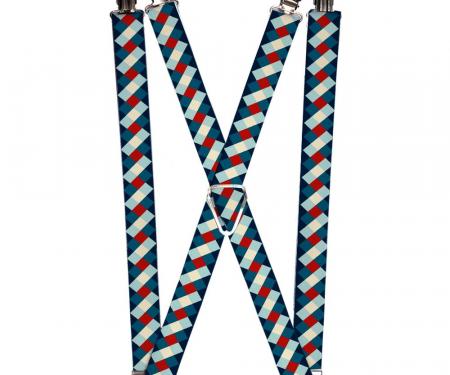 Suspenders - 1.0" - Diamond Plaid Blues/Khaki/Red