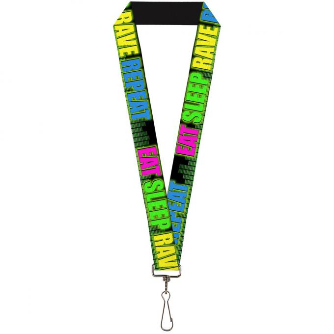 Buckle-Down Lanyard - EAT SLEEP RAVE REPEAT Black/Multi Neon