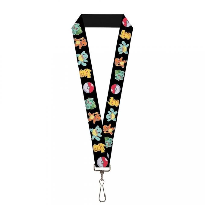 Lanyard - 1.0" - Bulbasaur/Charmander/Squirtle/Pikachu & Poke Ball