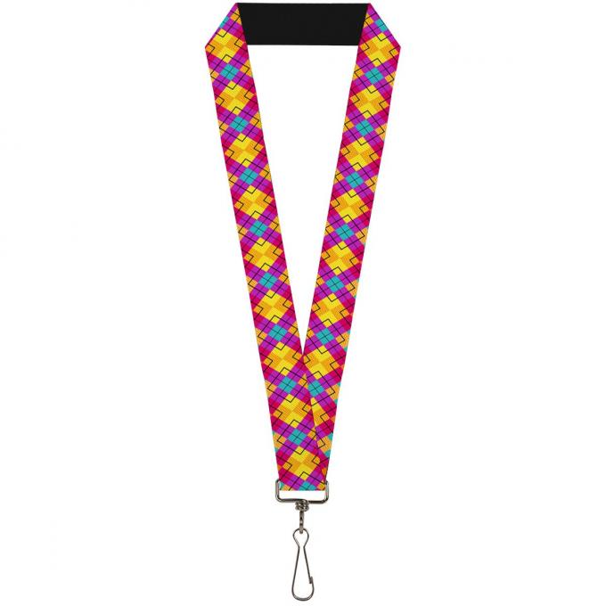 Buckle-Down Lanyard - Diamond Plaid Orange/Yellow/Blue/Purple/Fuchsia