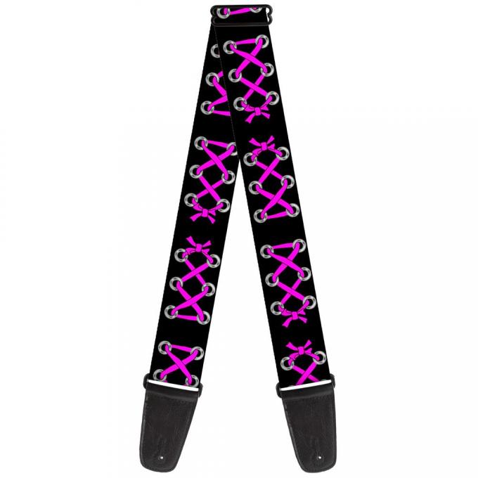 Guitar Strap - Corset Lace Up Black/Fuchsia