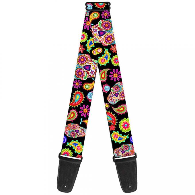 Guitar Strap - Bobo Sugar Skull/Paisley Black/Multi Color