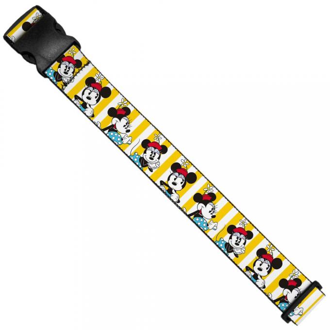 Luggage Strap - Minnie Mouse w/Hat Poses Stripe Yellow/White