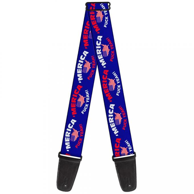 Guitar Strap - MERICA FUCK YEAH!/USA Silhouette Blue/White/Red/US Flag