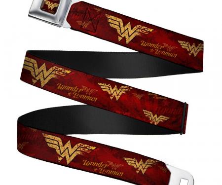 Wonder Woman Logo Rays Full Color Burgundy/Gold Seatbelt Belt - WONDER WOMAN/Logo Rays Burgundy/Gold Webbing