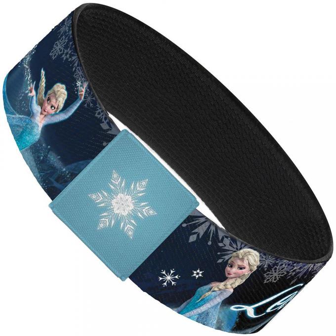 Elastic Bracelet - 1.0" - Elsa the Snow Queen Poses/Snowflakes LET IT GO Blues/White