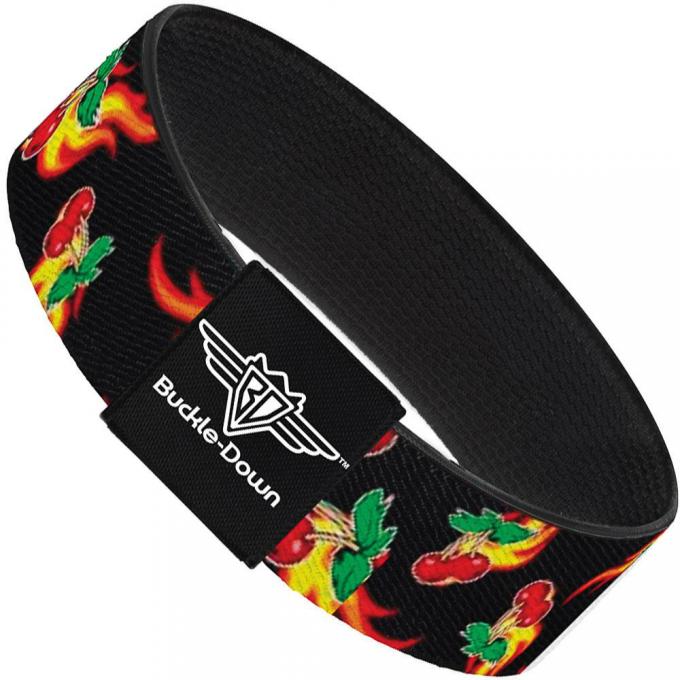 Buckle-Down Elastic Bracelet - Flaming Cherries Scattered Black