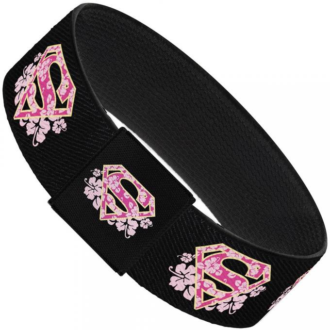 Elastic Bracelet - 1.0" - Super Shield Hibiscus Design Black/Pink