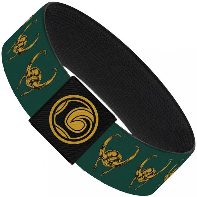 MARVEL AVENGERS 
Elastic Bracelet - 1.0" - Loki Helmet Greens/Gold/Black