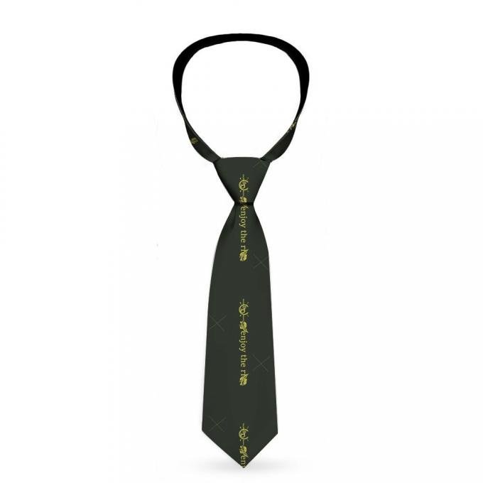 Buckle-Down Necktie - BD Winged Skull ENJOY THE RIDE Olive/Lime Green