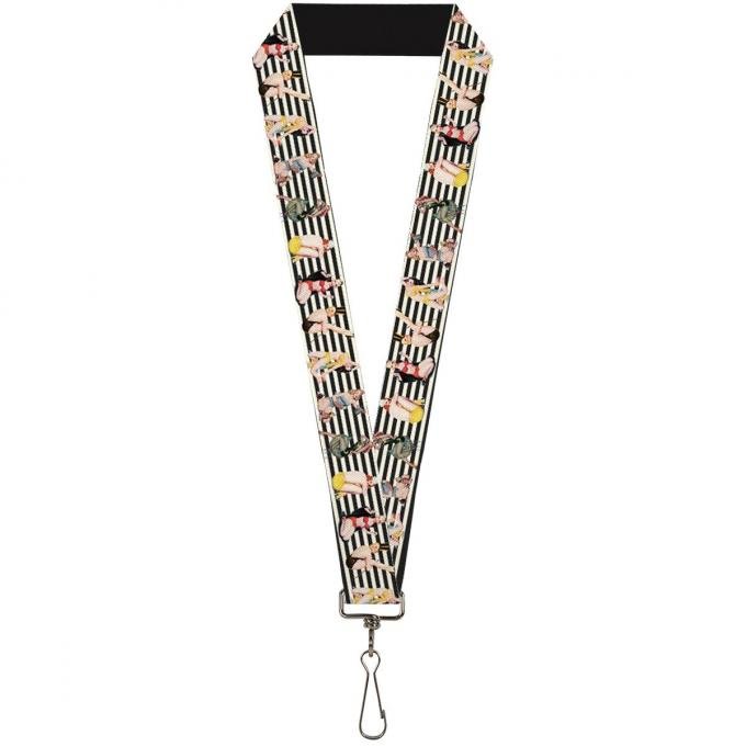 Buckle-Down Lanyard - Pin Up Girl Poses Stripe Black/White