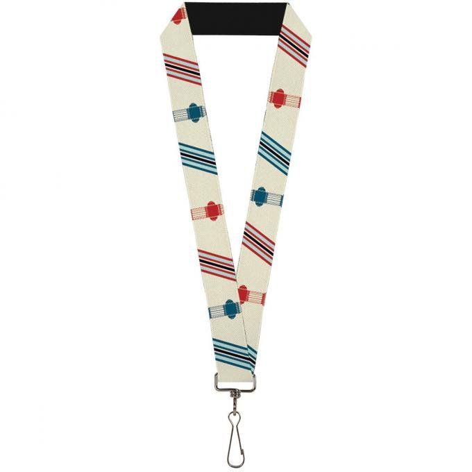 Buckle-Down Lanyard - Fire Hydrants/Stripes Tan/Blues/Reds