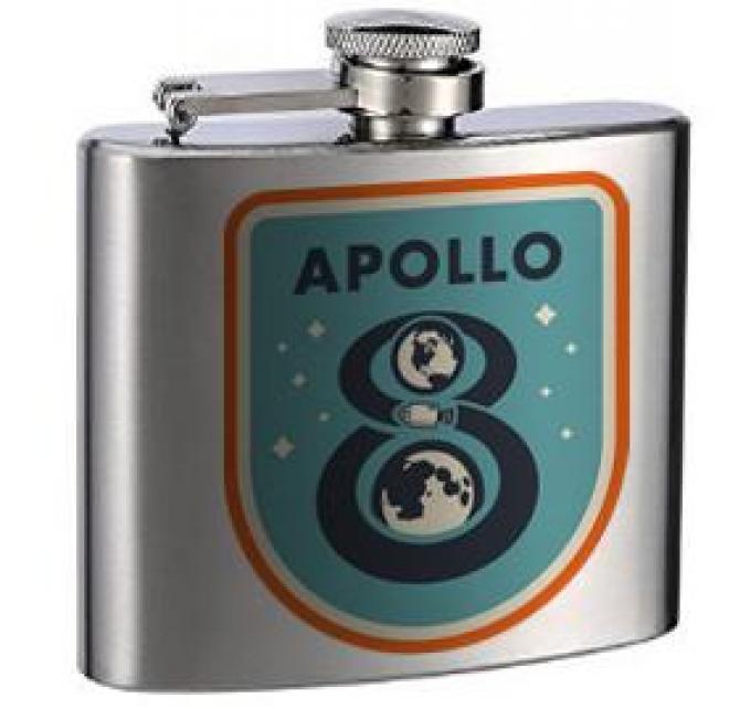 Stainless Steel Flask - 6 OZ - APOLLO 8 Orbit Blues/Orange/White