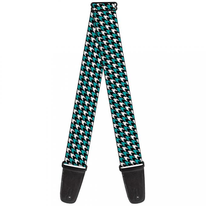 Guitar Strap - Houndstooth Black/White/Turquoise