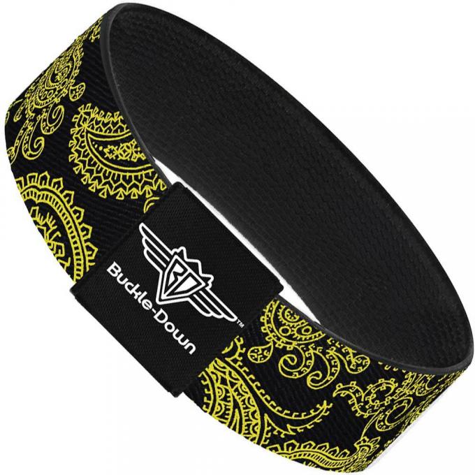 Buckle-Down Elastic Bracelet - Paisley Black/Neon Yellow