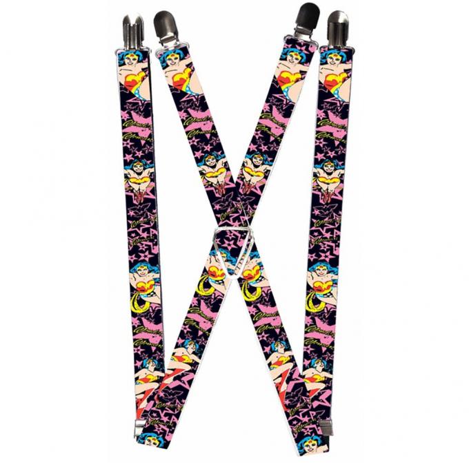 Suspenders - 1.0" - Wonder Woman/Stars Black/Pink