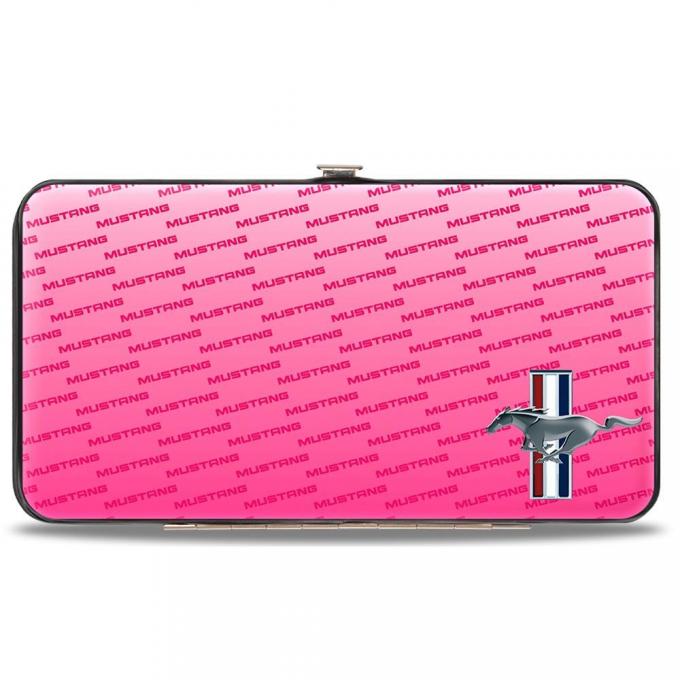 Hinged Wallet - Ford Mustang w/Bars CORNER w/Text PINK