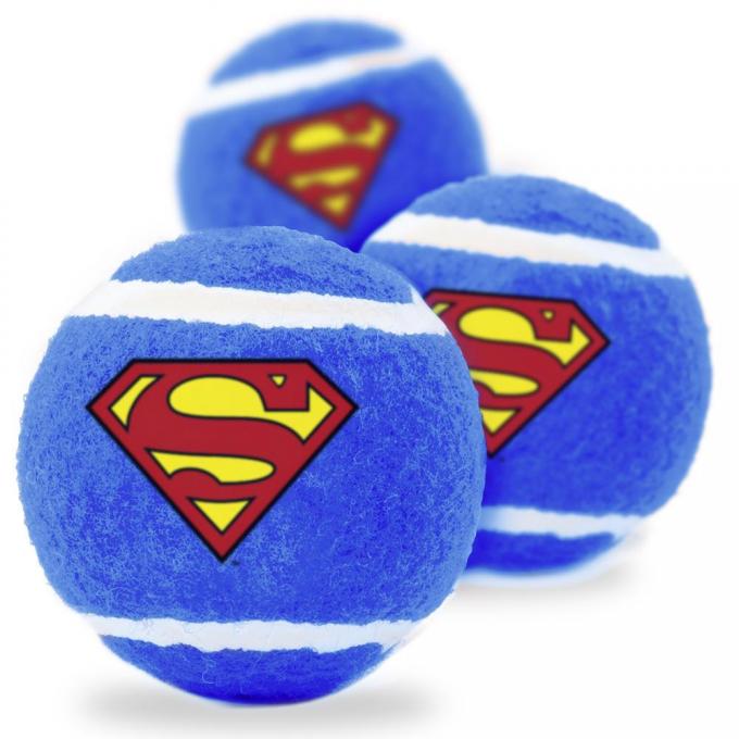 Dog Toy Squeaky Tennis Ball 3-PACK - Superman Shield Blue