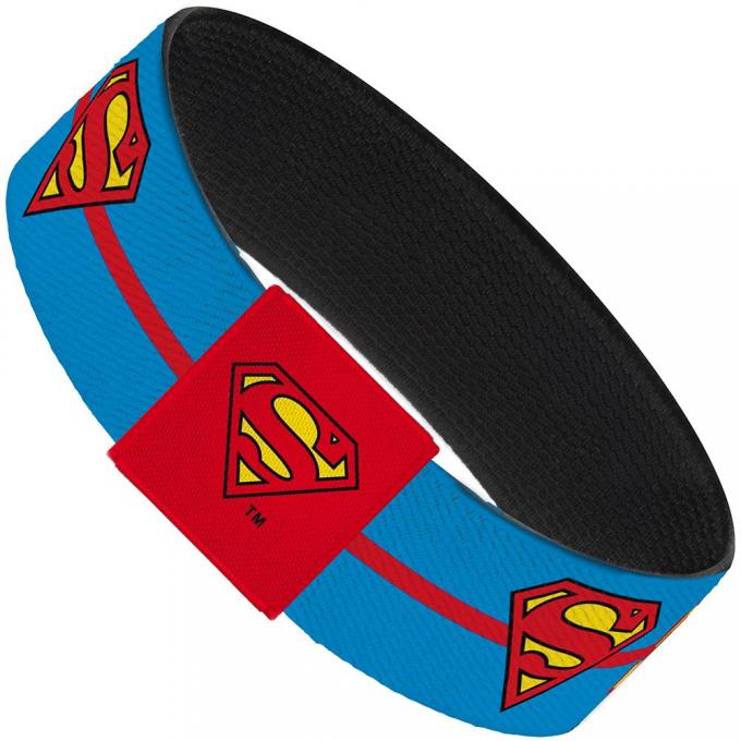 Elastic Bracelet - 1.0" - SUPERMAN Text/Stripe Blue/Red/Yellow