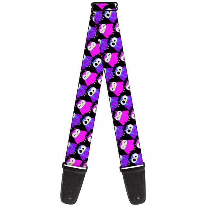 Guitar Strap - Owl Eyes Black/Purples/Pinks