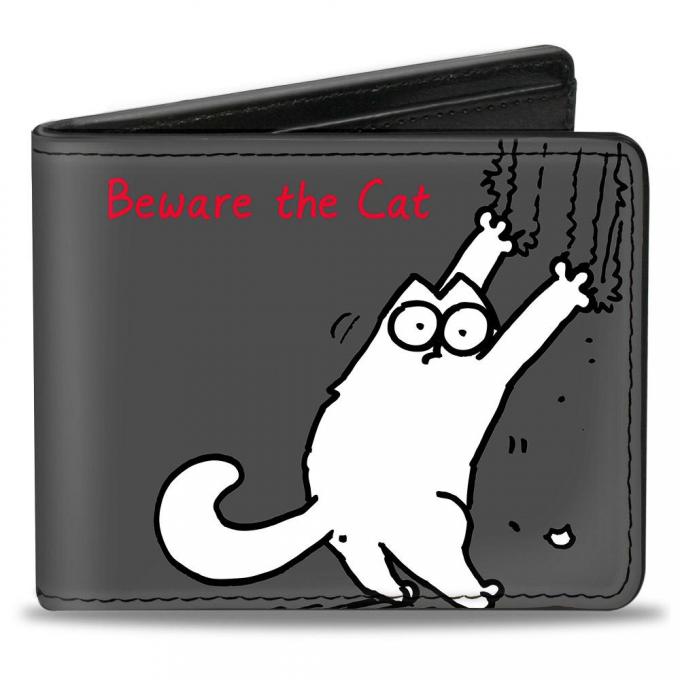 Bi-Fold Wallet - BEWARE THE CAT Simon's Cat Scratching Gray/Red/Black/White