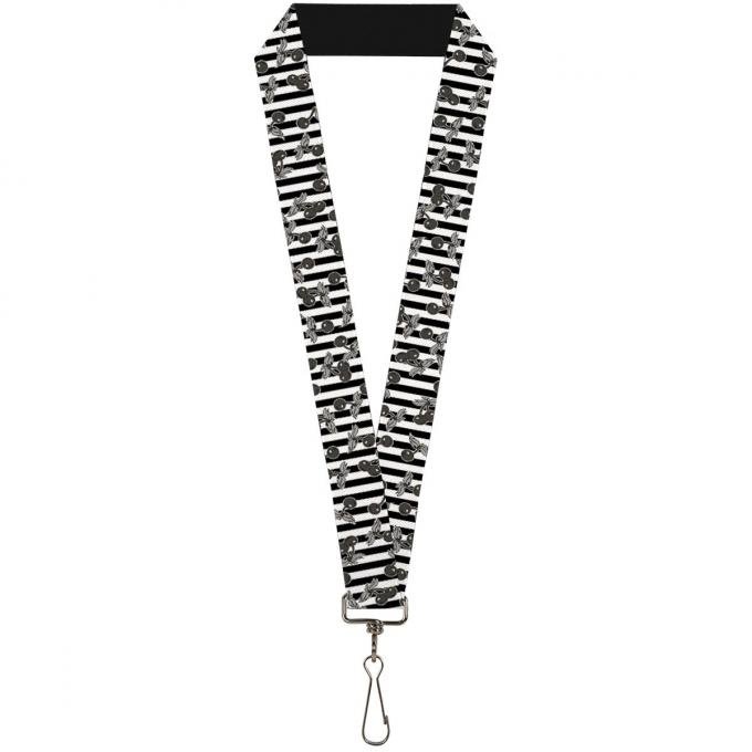 Buckle-Down Lanyard - Cherries Scattered/Vertical Stripe White/Black/Grays