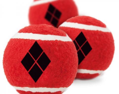 Dog Toy Squeaky Tennis Ball 3-PACK - Harley Quinn Diamond Icon Red/Black