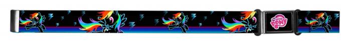 Magnetic Web Belt MLPD-My Little Pony Logo Full Color Black/Pink - 1.0" - Rainbow Dash Pose/Lightning Bolts Black/Blues Webbing