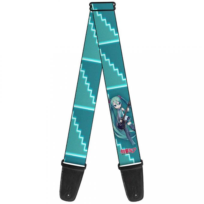 Guitar Strap - Chibi Hatsune Miku Playing Guitar Turquoise Blues