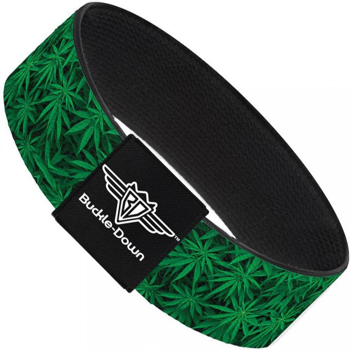 Buckle-Down Elastic Bracelet - Vivid Marijuana Leaves Stacked