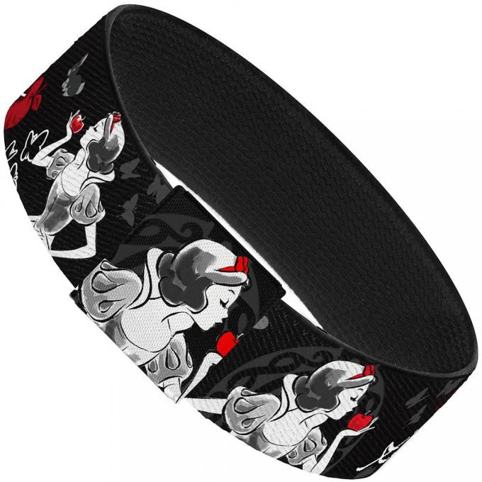Elastic Bracelet - 1.0" - SNOW WHITE Apple Poses/Butterflies Black/Gray/Red