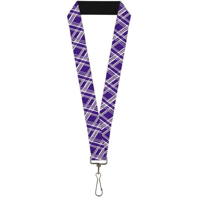 Buckle-Down Lanyard - Plaid X3 Purple/Gray/White