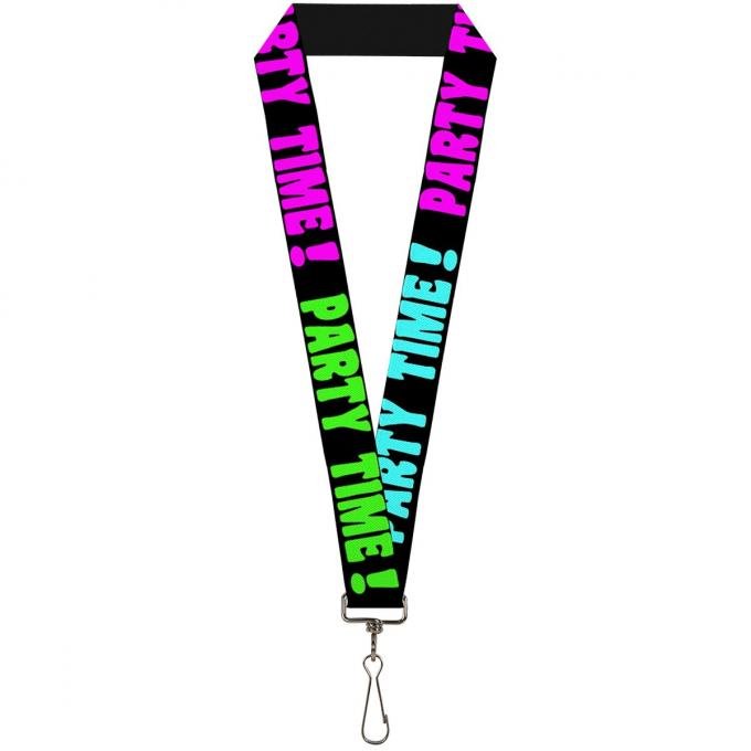 Buckle-Down Lanyard - PARTY TIME! Black/Green/Turquoise/Fuchsia