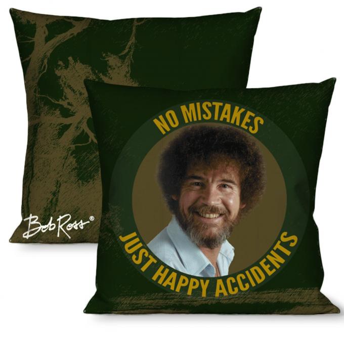 Throw Pillow - Bob Ross "No Mistakes Just Happy Accidents"