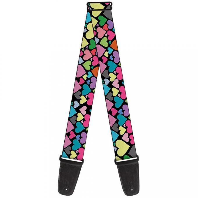 Guitar Strap - Hearts Black/Multi Color