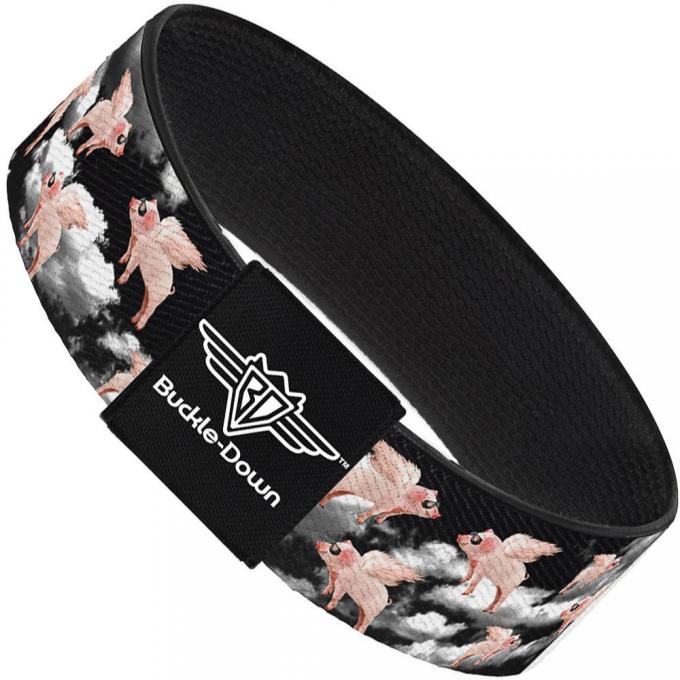 Buckle-Down Elastic Bracelet - Flying Pigs Black/White/Pink