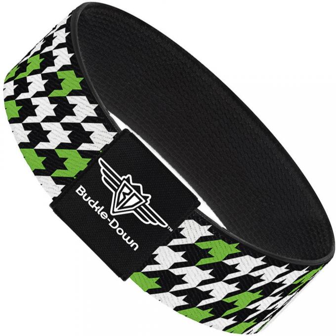 Buckle-Down Elastic Bracelet - Houndstooth Black/White/Neon Green