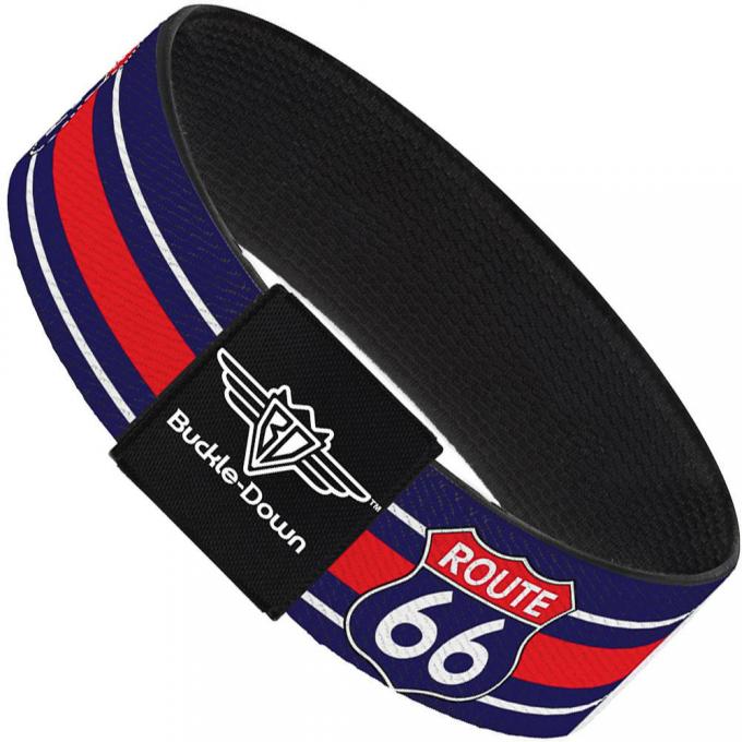 Buckle-Down Elastic Bracelet - ROUTE 66 Highway Sign/Stripe Blue/White/Red
