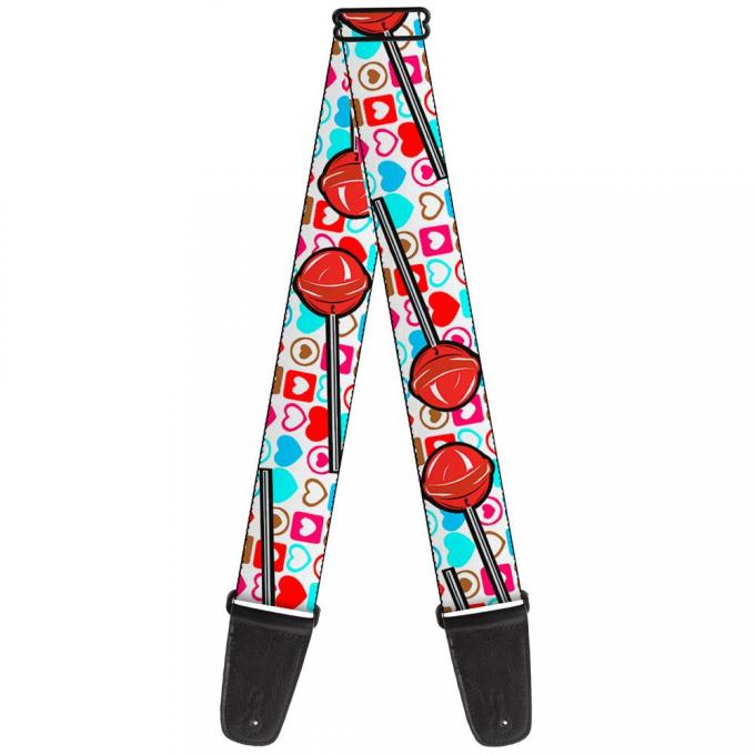 Guitar Strap - Lollipop Hearts White
