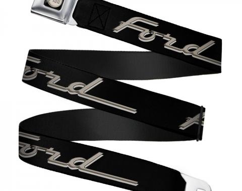 Ford F-100 Logo Full Color Black/Tans Seatbelt Belt - FORD F-100 Script Black/Tans Webbing