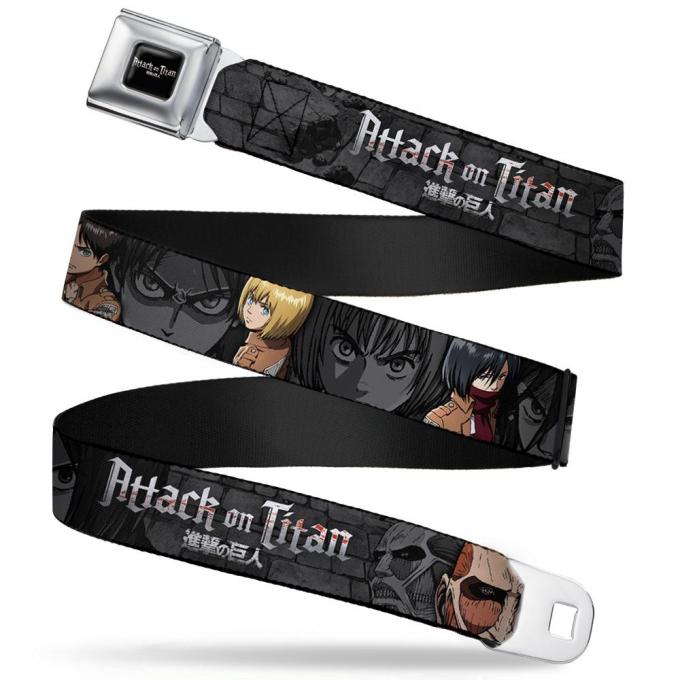 ATTACK ON TITAN Logo Full Color Black/White/Red Seatbelt Belt - ATTACK ON TITAN/Titan/Eren/Armin/Mikasa Pose/Face CLOSE-UP Grays Webbing