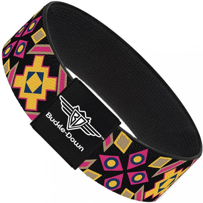 Buckle-Down Elastic Bracelet - Geometric Sunburst Black/Pink/Yellow/Blue