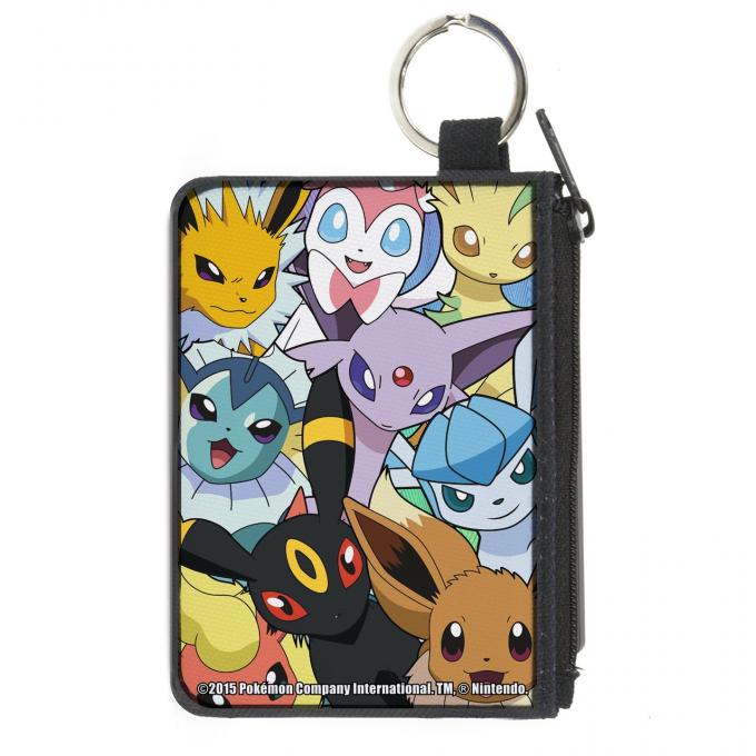 Canvas Zipper Wallet - MINI X-SMALL - Eevee Evolution Pok�mon Faces CLOSE-UP Stacked